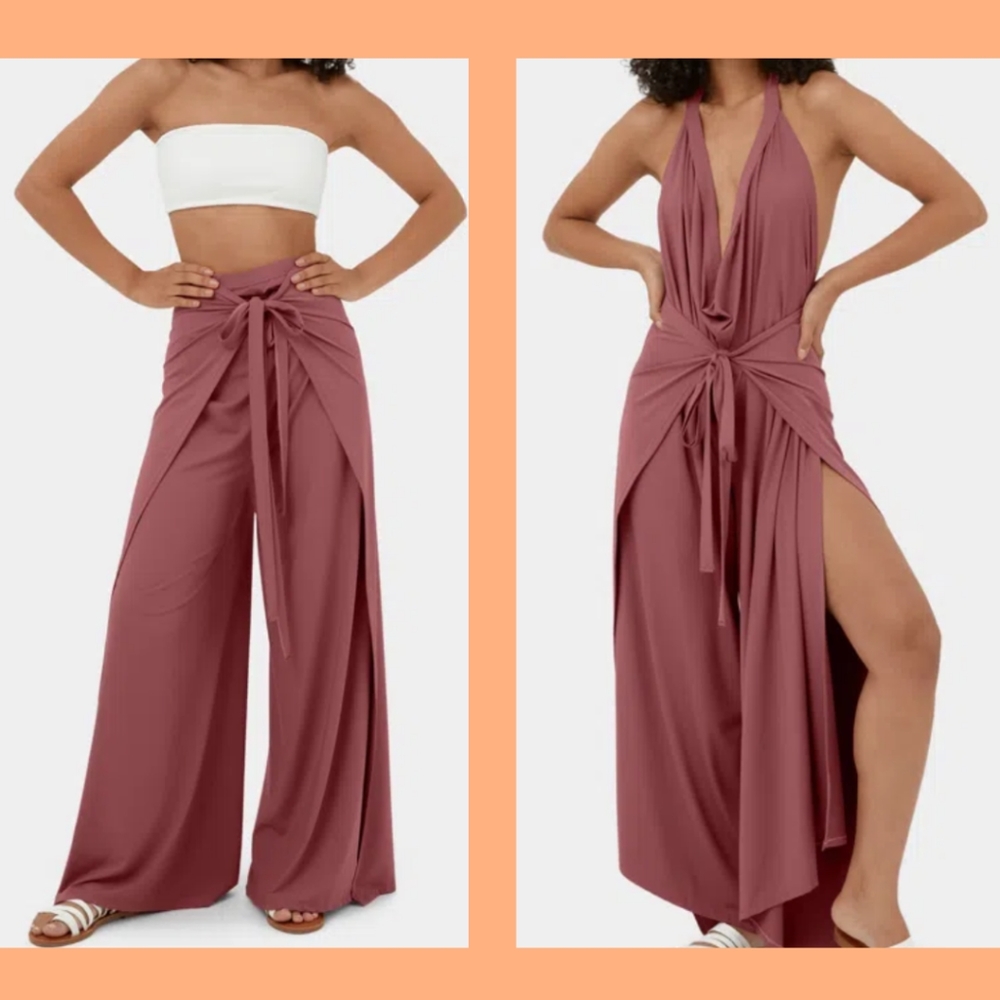 HALARA High Waisted Split Hem Lace Up Palazzo Pant Jumpsuit Flowy 2 Ways…